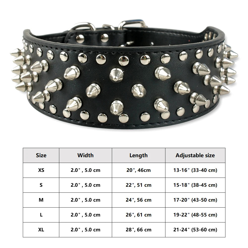 Spiked Studded Leather Dog Collar – Adjustable Anti-Bite Bulldog Collar for Small, Medium & Large Dogs