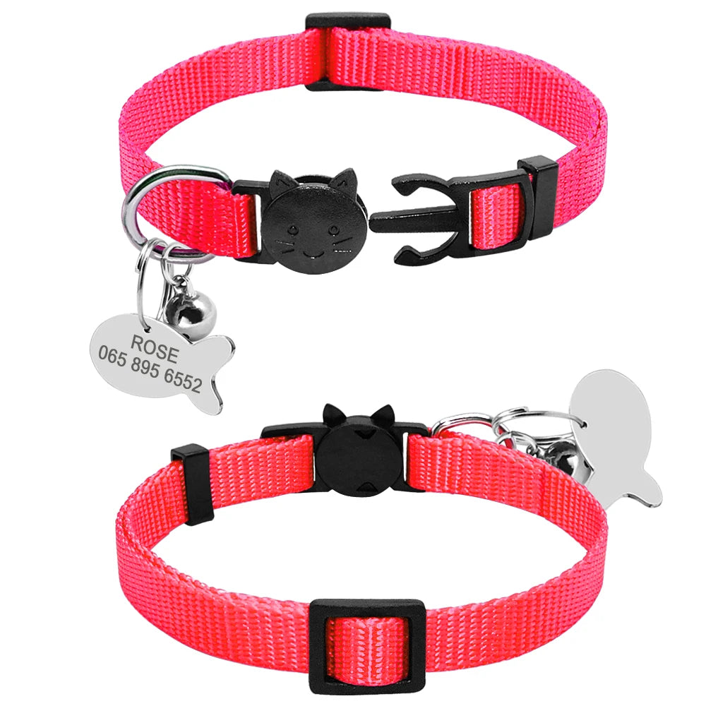 Personalized Cat Collar with Engraved Fish Tag – Adjustable Nylon Collar for Cats & Small Dogs