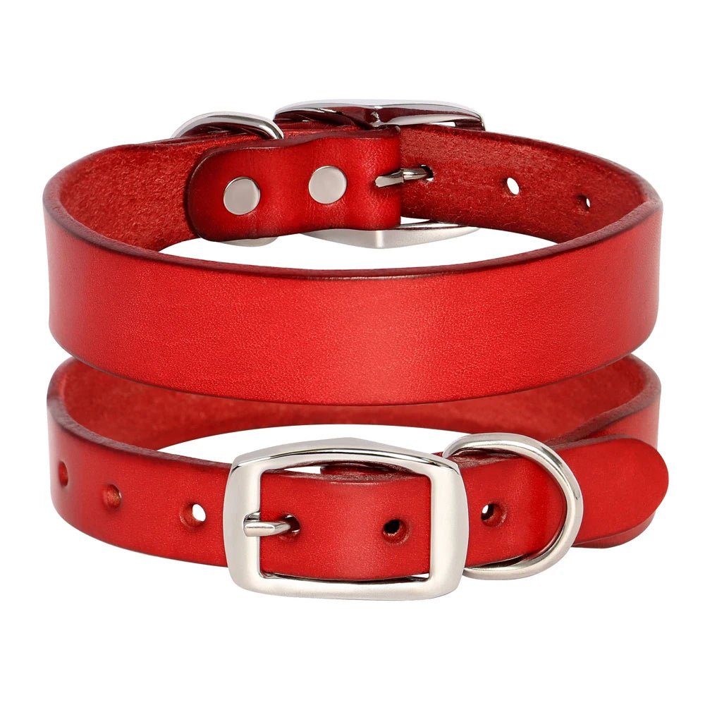 Genuine Leather Dog Collar & Leash Set – Adjustable for Small, Medium & Large Dogs and Cats (XS–XL)