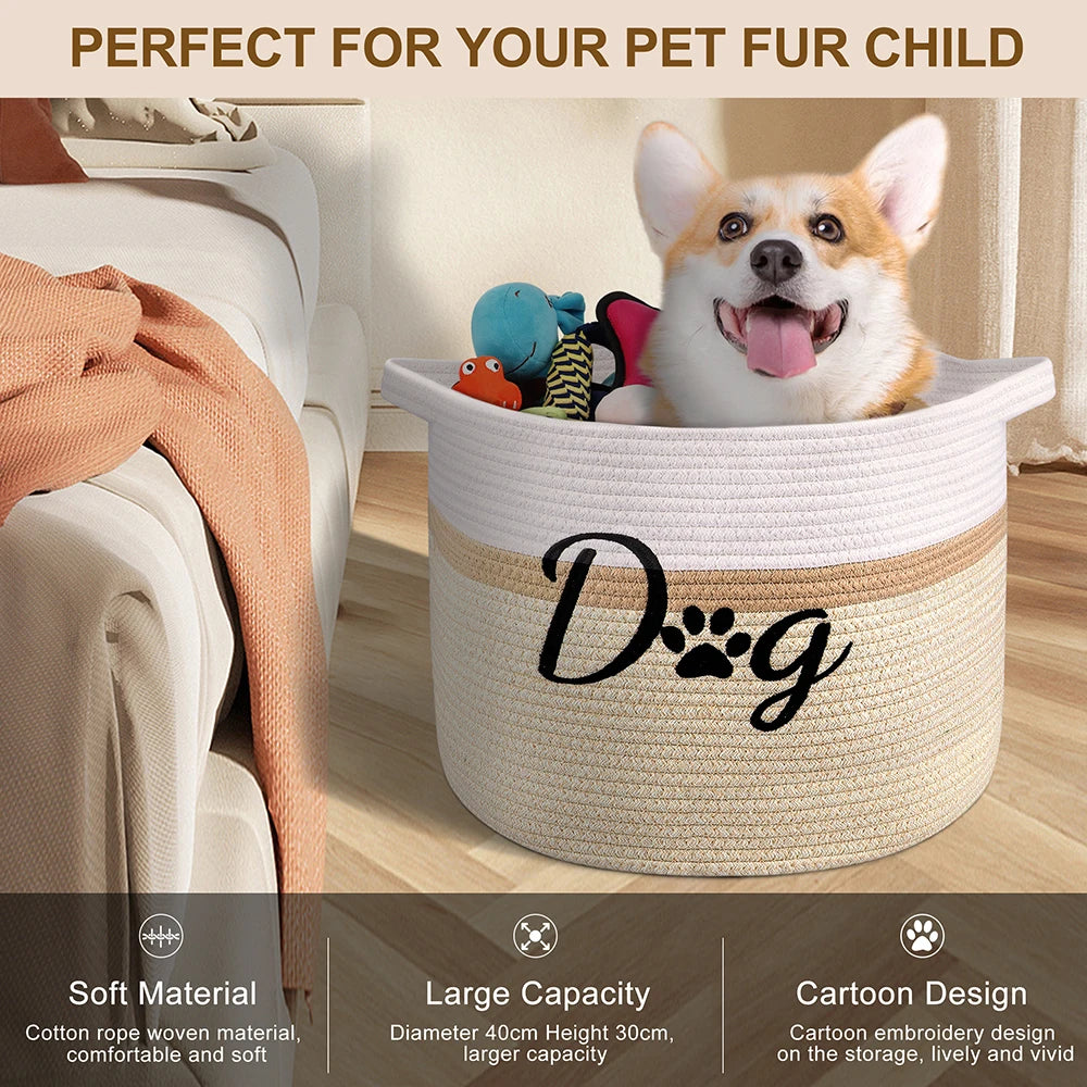 Durable Foldable Dog Toy Storage Basket – Pet Organizer Bin (Pink/Brown/Grey)