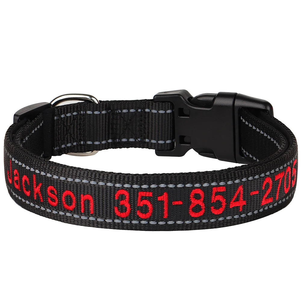 🦴 Custom Embroidered Reflective Dog Collar – Personalized Pet ID Name Nylon Collar for Small, Medium & Large Dogs