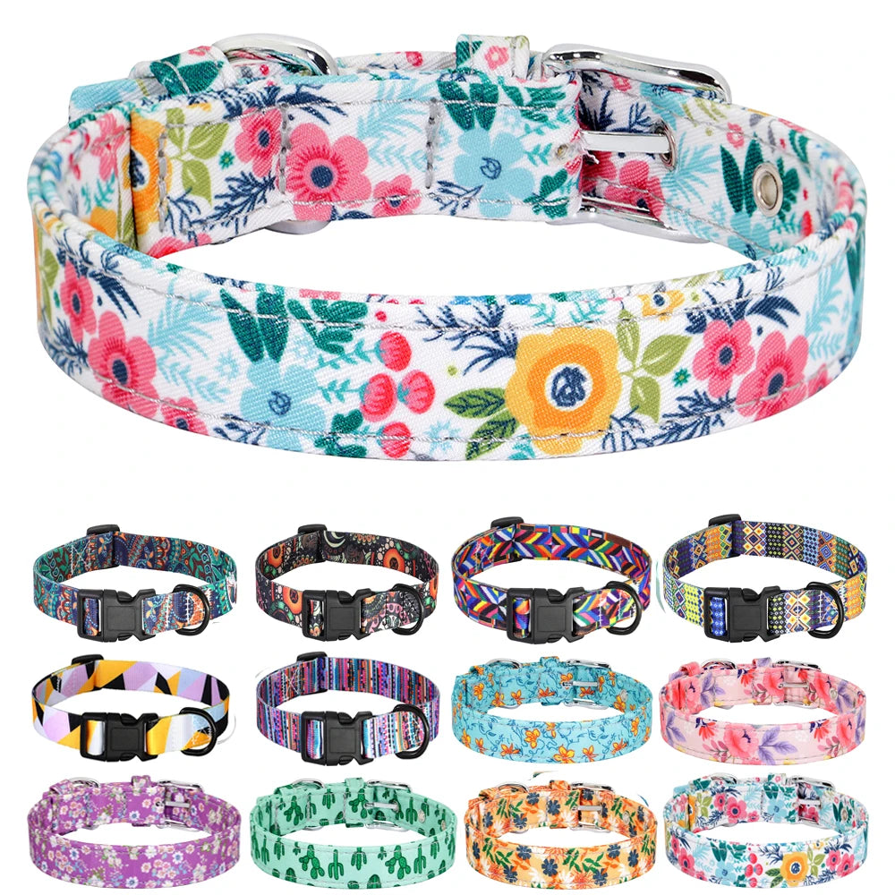 12 Styles Nylon Floral Printed Dog Collar – Bohemian Adjustable Small Puppy & Cat Collar – Chihuahua Pet Supplies Accessories