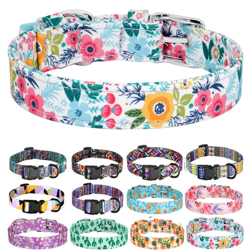 12 Styles Nylon Floral Printed Dog Collar – Bohemian Adjustable Small Puppy & Cat Collar – Chihuahua Pet Supplies Accessories