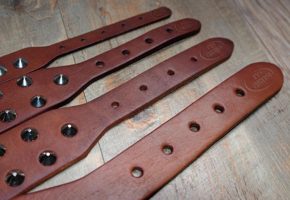 Spiked Studded Leather Dog Collar – Adjustable Anti-Bite Bulldog Collar for Small, Medium & Large Dogs