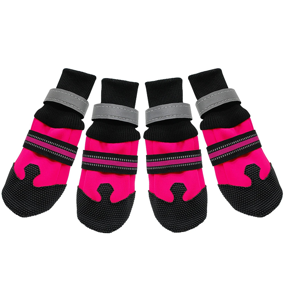 4pcs Waterproof Dog Shoes – Anti-Slip Winter Boots with Reflective Straps for Medium & Large Dogs