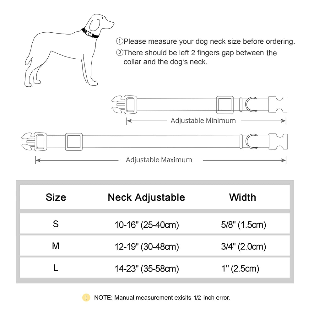 🎨 Personalized Nylon Dog Collar – Free Engraving, Adjustable Fit for Small to Large Dogs