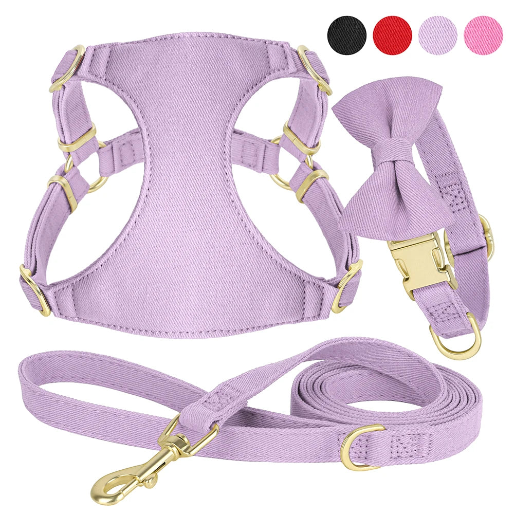 Small Dog Harness & Leash Set – Adjustable Pet Vest with Bowknot Collar for Small & Medium Dogs