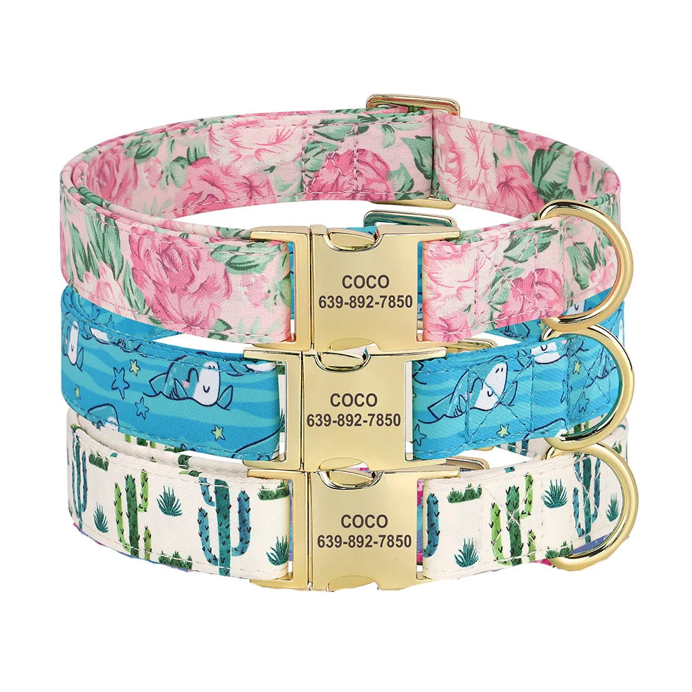Personalized Flower Dog Collar – Adjustable Nylon with Custom ID Buckle