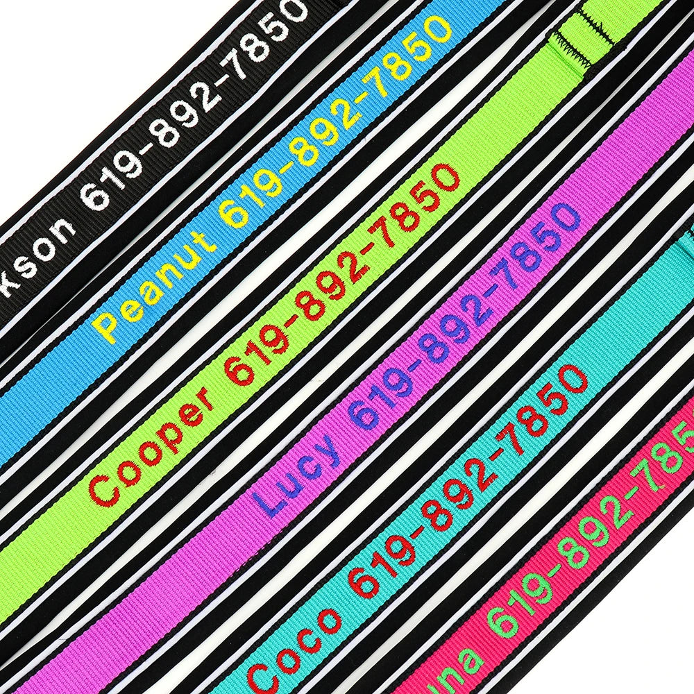 Personalized Embroidered Dog Collar – Reflective Nylon, Custom Name ID Tag – Small Medium Large Dogs