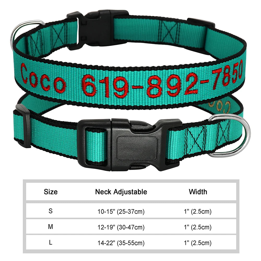 Personalized Embroidered Nylon Dog Collar – Custom Name & Phone ID – For Small, Medium & Large Dogs
