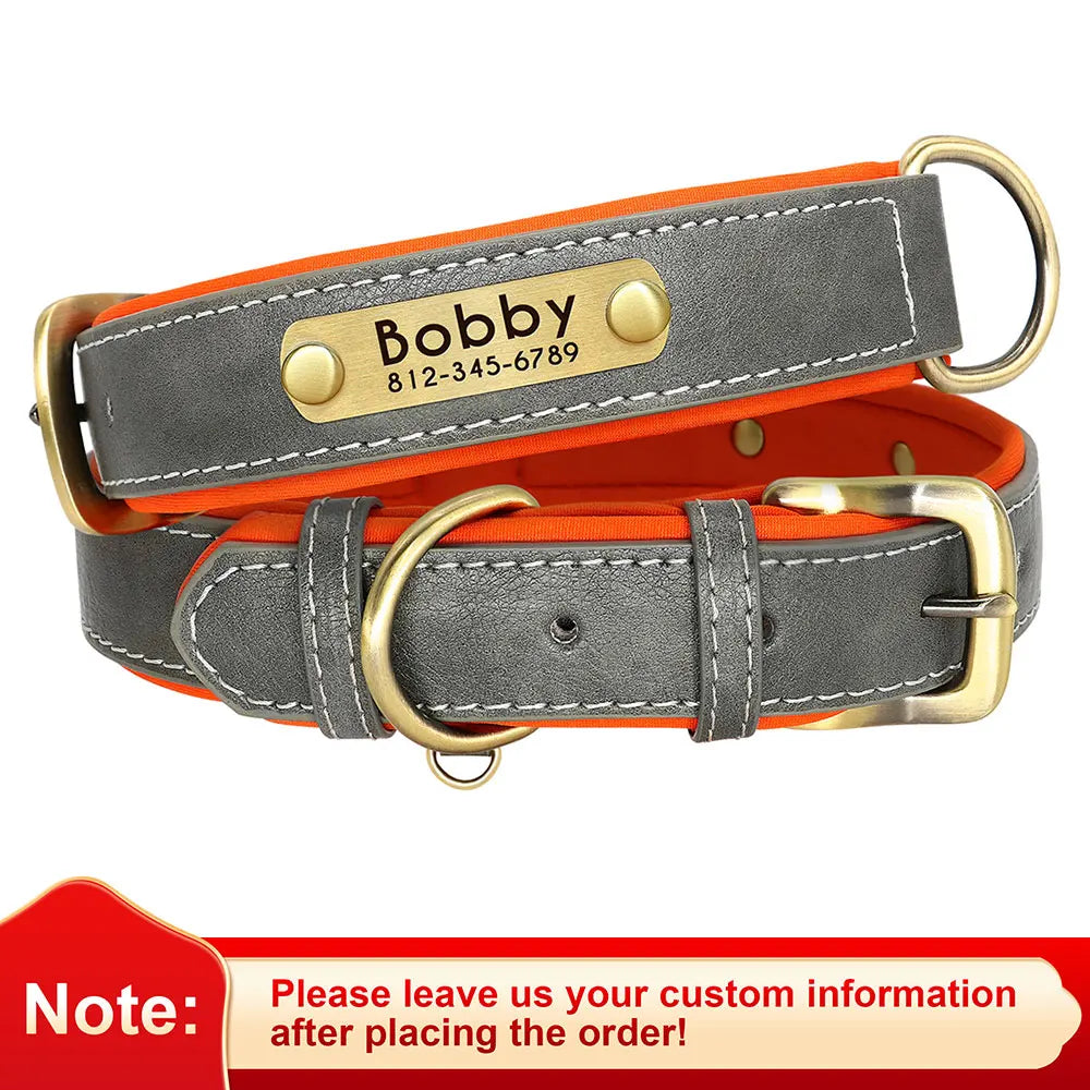 Custom PU Leather Dog Collar – Free Engraving | Adjustable Personalized Pet ID Tag for Small, Medium & Large Dogs