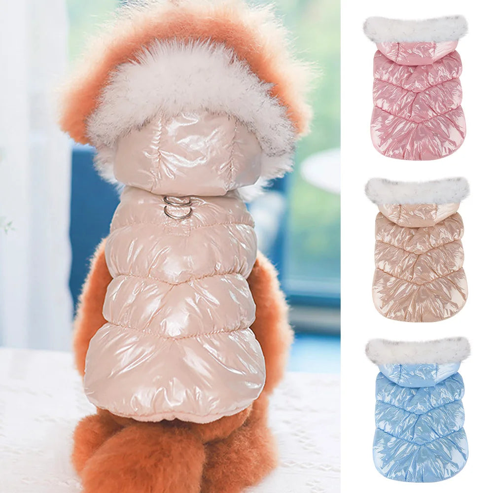 Winter Dog Jacket – Warm Cotton Coat with Fur Hood