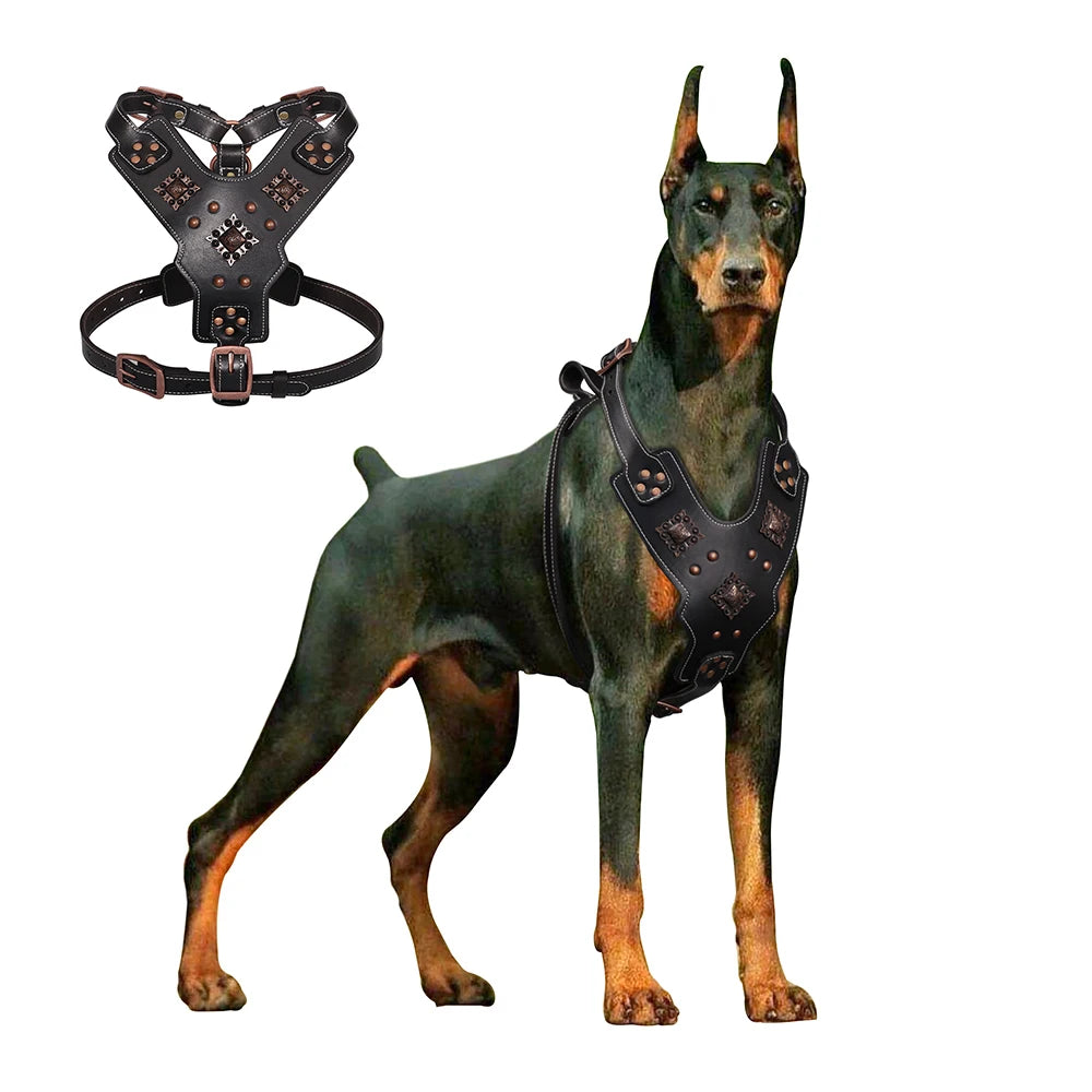 Real Leather Large Dog Harness – Durable Genuine Leather Dog Vest with Handle for German Shepherd, Pitbull, Bulldog & Big Dogs
