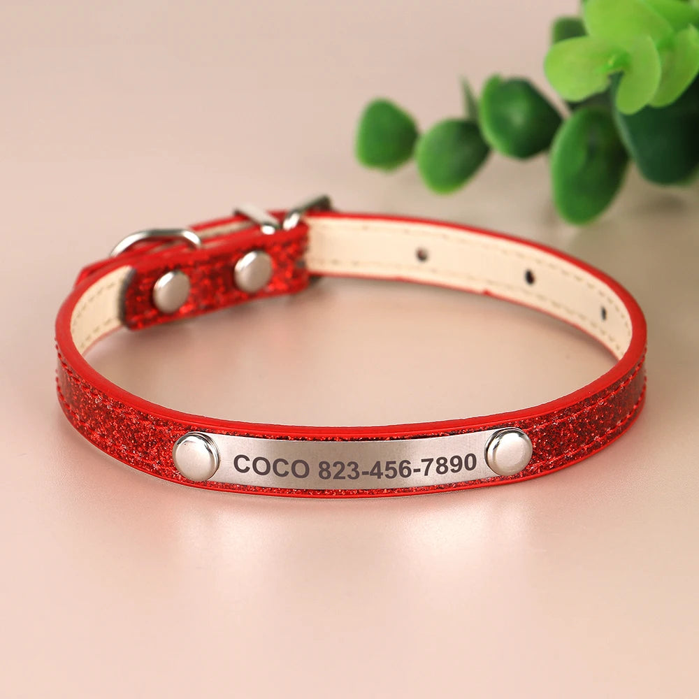 Anti-Lost Personalized Cat Collar with Engraved ID Nameplate – Bling Collar for Cats & Small Dogs