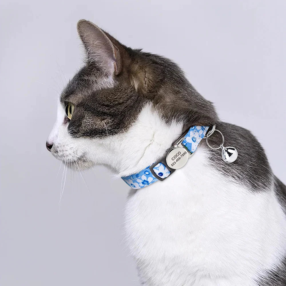 Personalized Cat & Dog Collar with Bell – Custom Engraved ID Tag, Adjustable Pet Collar for Small Dogs & Cats