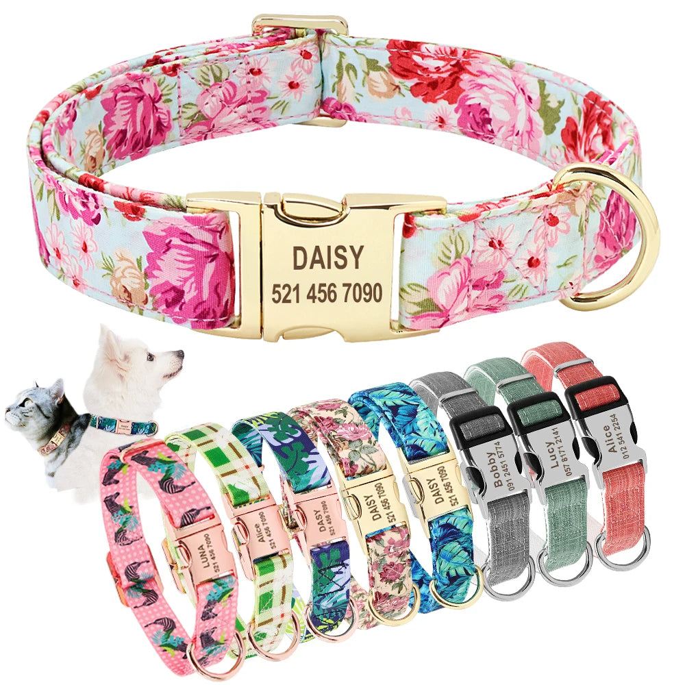 Personalized Dog Collar with Engraved Nameplate – Custom Nylon Collar for Dogs & Cats (S/M/L Sizes)