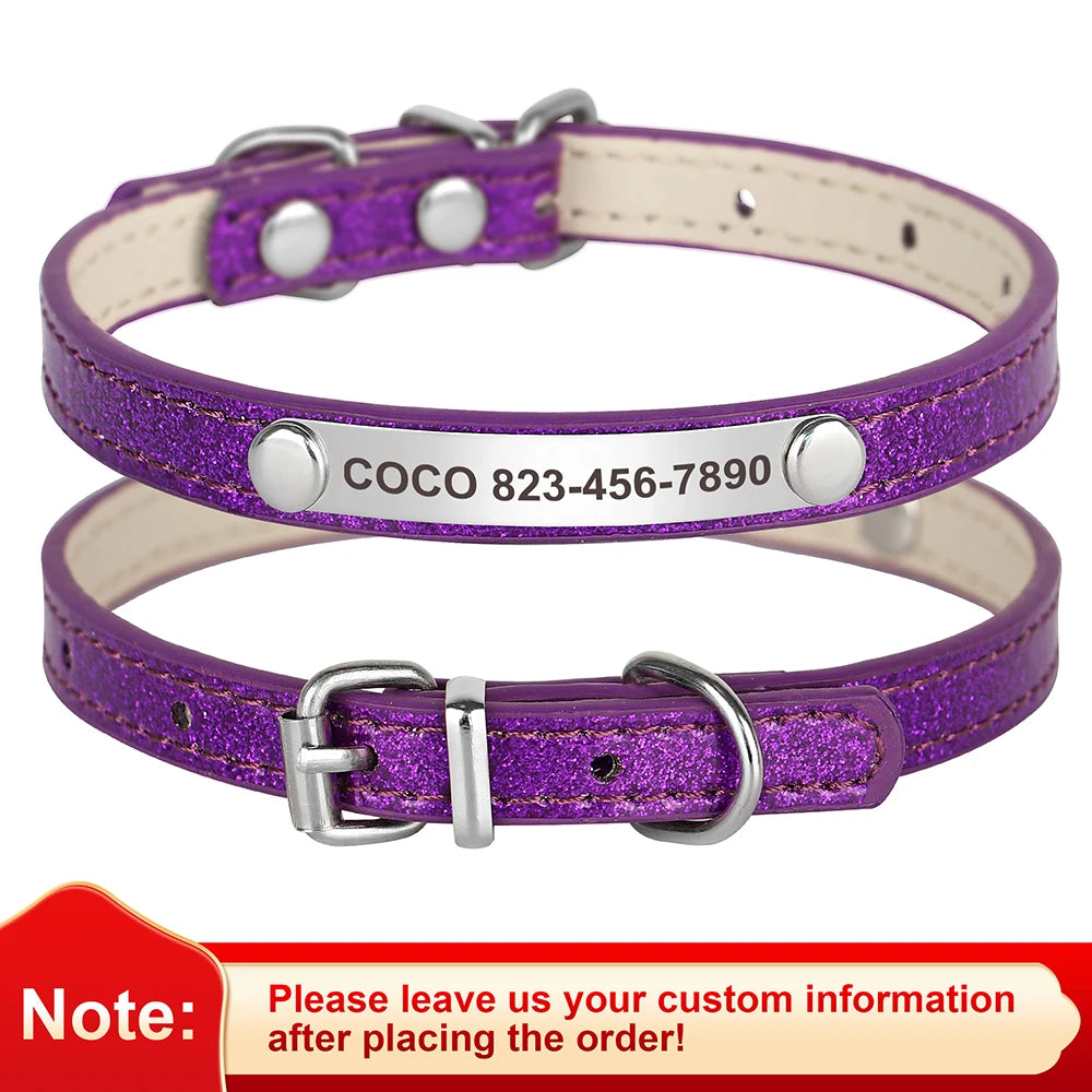 ✨ Personalized Glitter Pet Collar – Custom Engraved ID for Dogs & Cats ✨