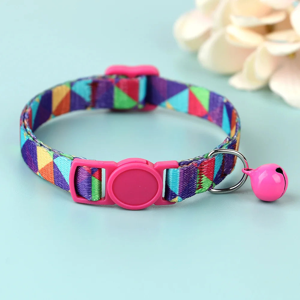 Cute Adjustable Dog & Cat Collar with Bell – Nylon Pet Necklace for Small Dogs & Kittens