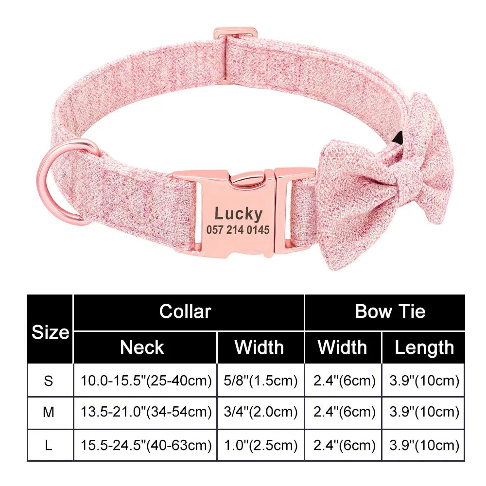✨ Personalized Nylon Bowknot Dog Collar – Custom Printed Name Tag for Small & Medium Dogs ✨