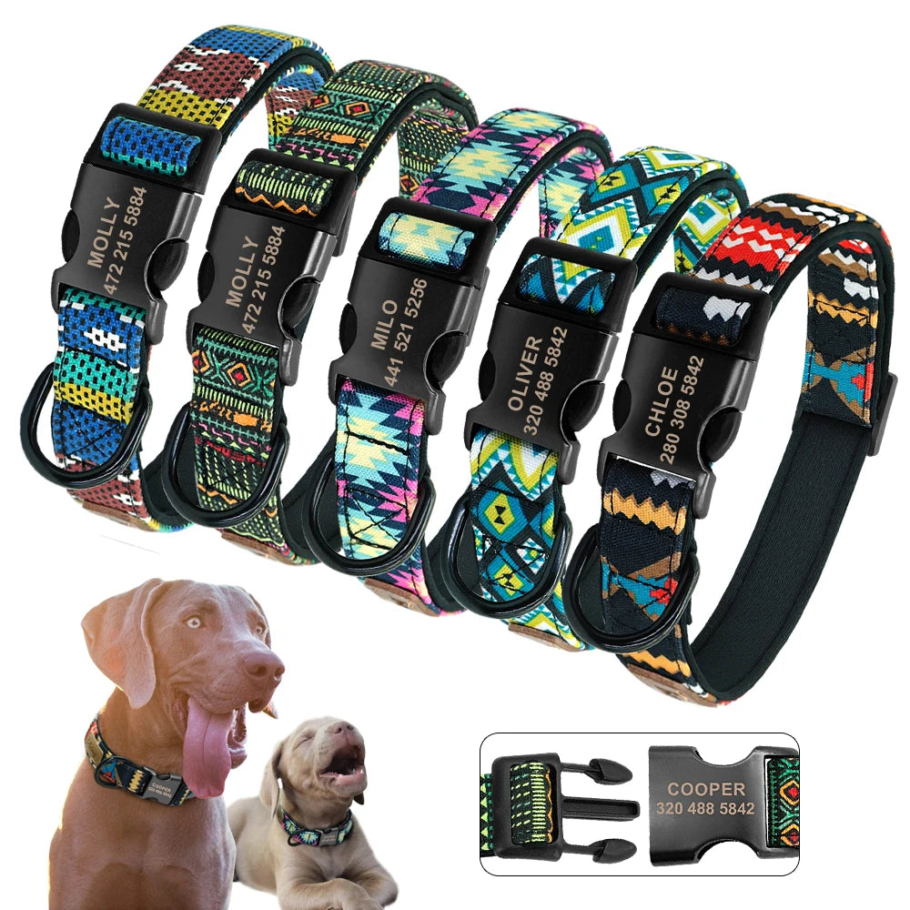 Personalized Nylon Dog Collar – Custom Engraved ID Buckle Collar with Plaid Print for Small, Medium & Large Dogs