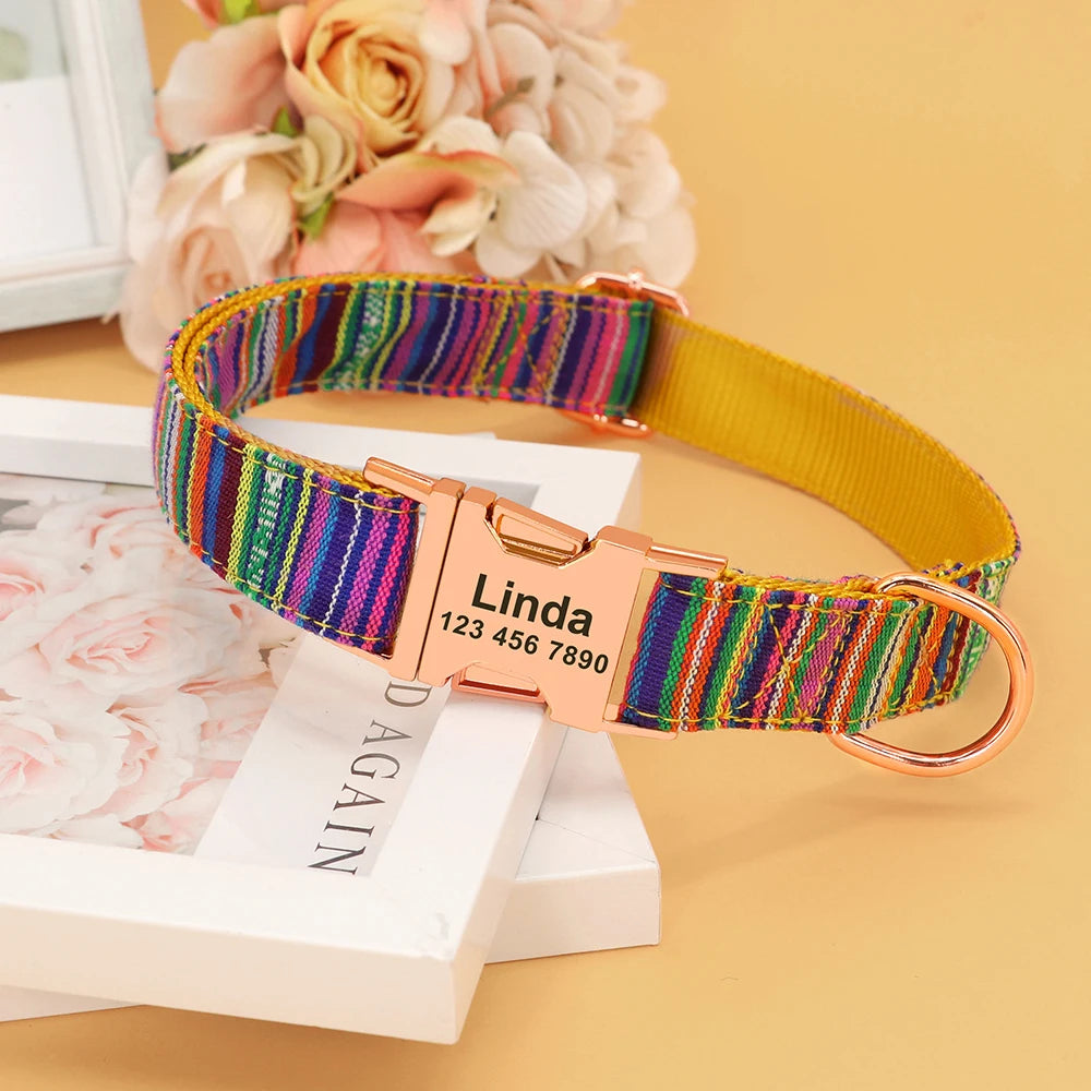Personalized Nylon Dog Collar with Engraved Nameplate – Custom ID Tag for Small, Medium & Large Dogs