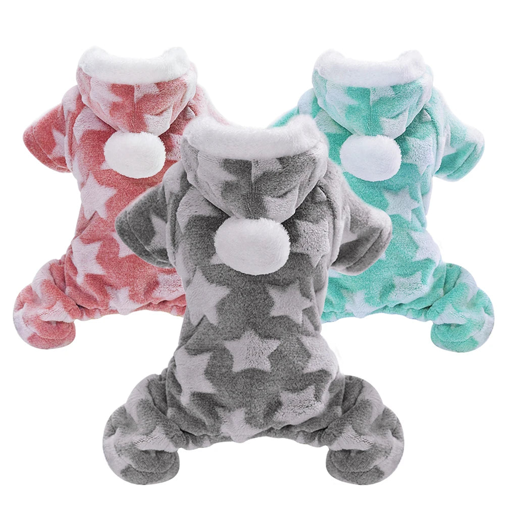 Fleece Dog Pajamas – Soft Winter Jumpsuit with Hood for Small & Medium Dogs and Cats