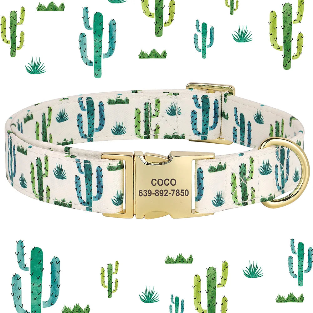 Personalized Flower Dog Collar – Adjustable Nylon with Custom ID Buckle