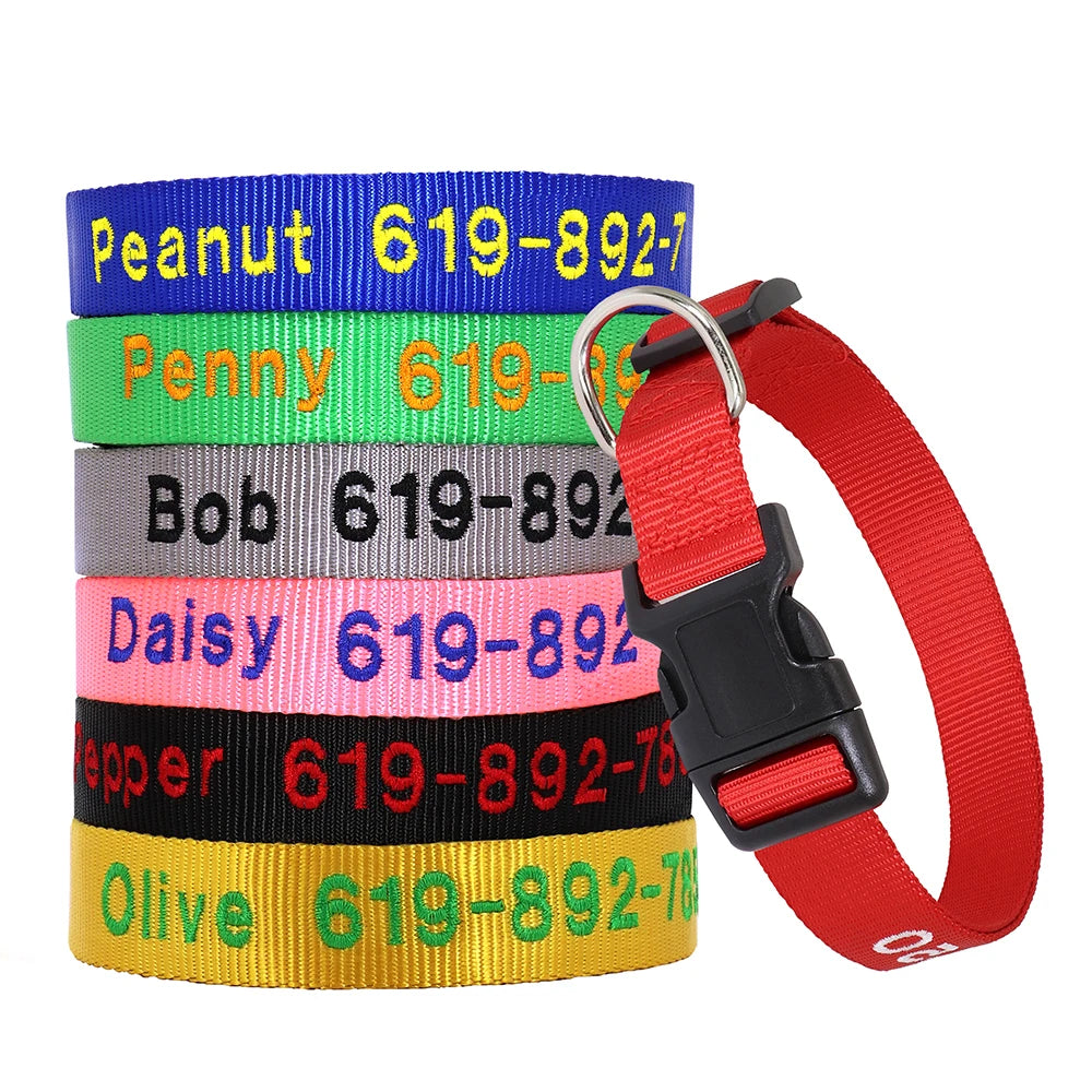 Custom Embroidered Nylon Dog Collar – Personalized Name & Phone Number – Adjustable ID Collar for Small, Medium & Large Dogs