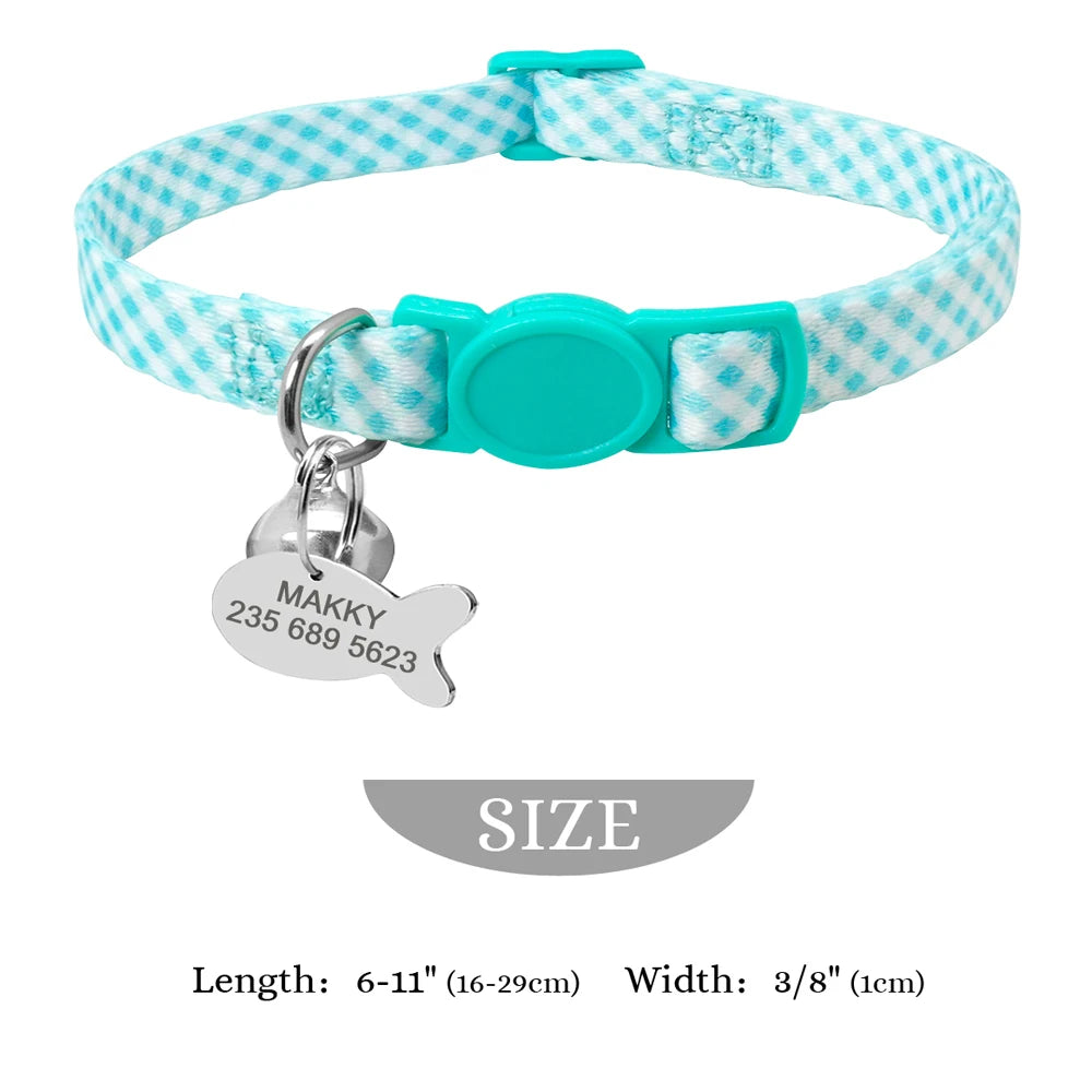 Personalized Cat Collar with Engraved Fish Tag – Adjustable Nylon Collar for Cats & Small Dogs