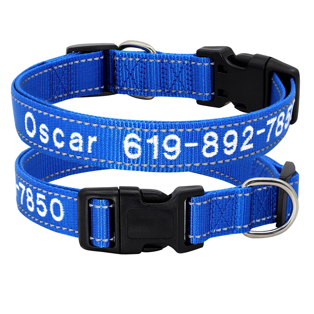 Reflective Personalized Nylon Dog Collar – Custom Embroidered ID Name & Phone – Reflective Adjustable Collar for Small, Medium & Large Dogs