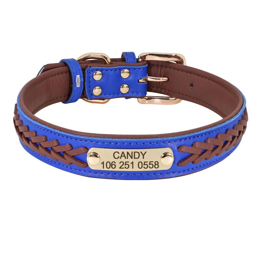 Personalized Leather Dog Collar with Engraved Nameplate – Adjustable Anti-Lost ID Tag for Small, Medium & Large Dogs