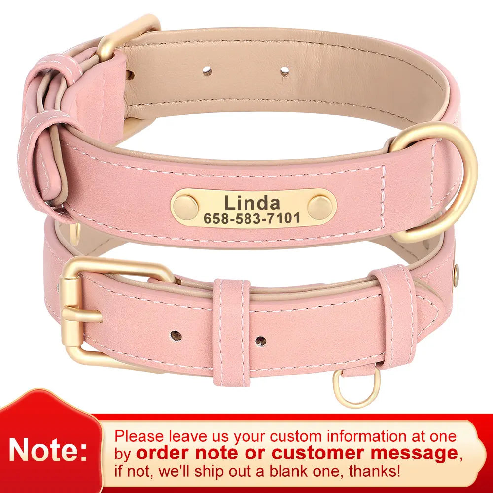 Custom PU Leather Dog Collar & Leash Set – Personalized Engraved Nameplate ID Tag for Small & Medium Dogs