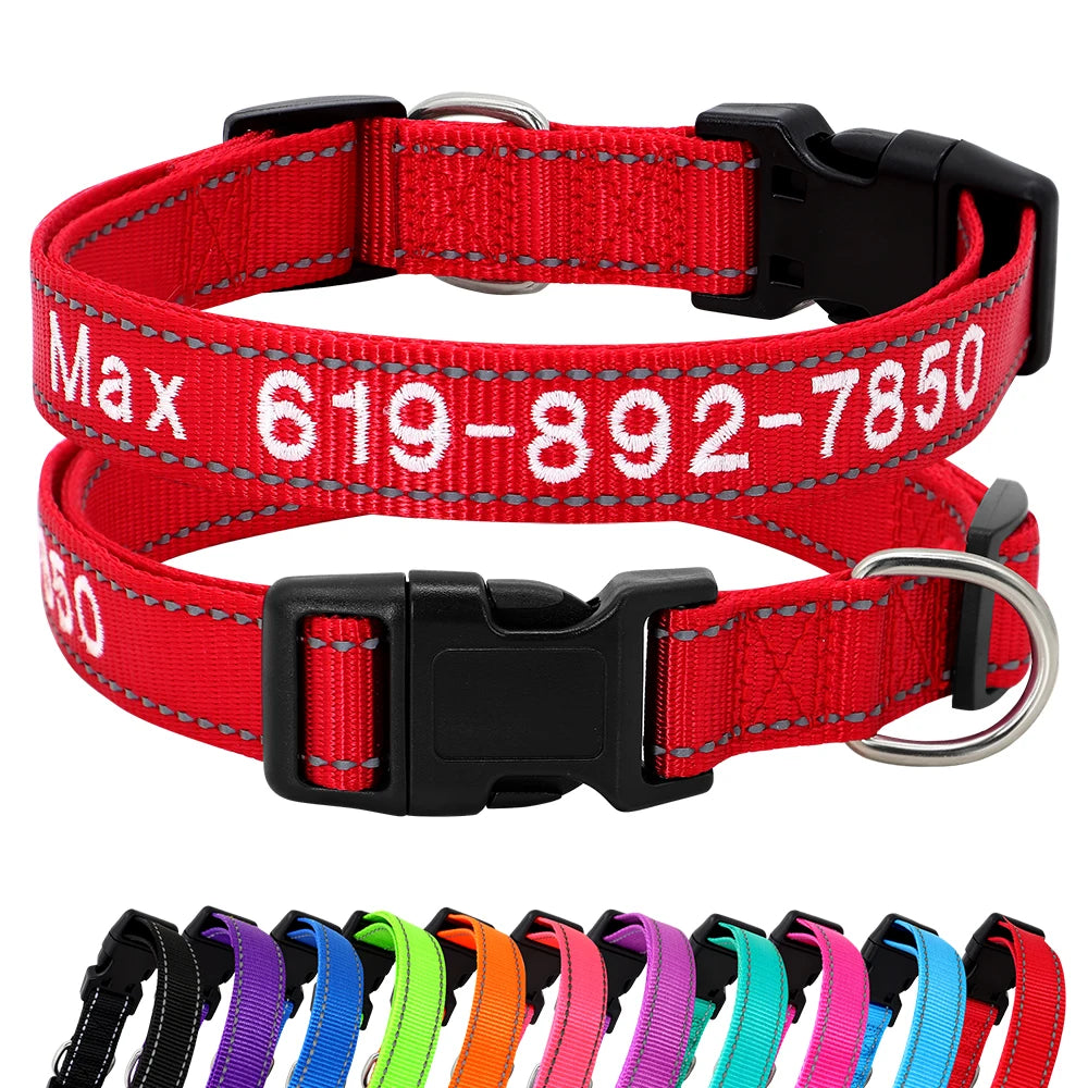Reflective Personalized Nylon Dog Collar – Custom Embroidered ID Name & Phone – Reflective Adjustable Collar for Small, Medium & Large Dogs