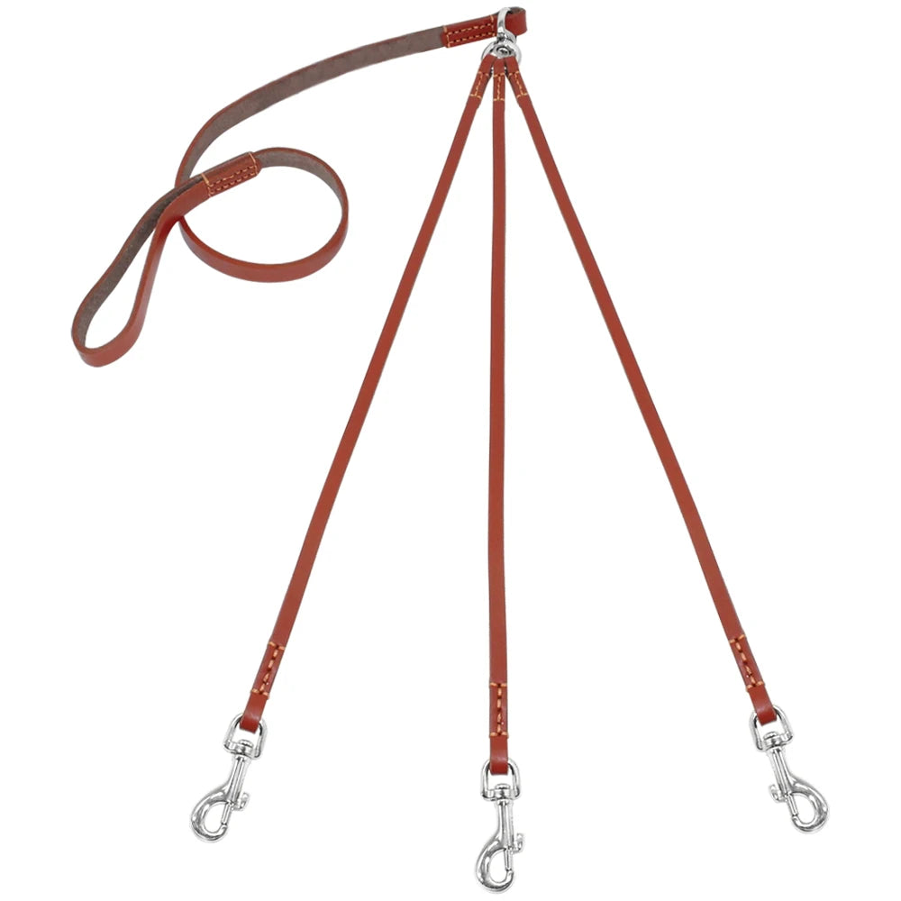 Three Way Puppy Dog Leash Coupler – Leather Triple Dog Lead