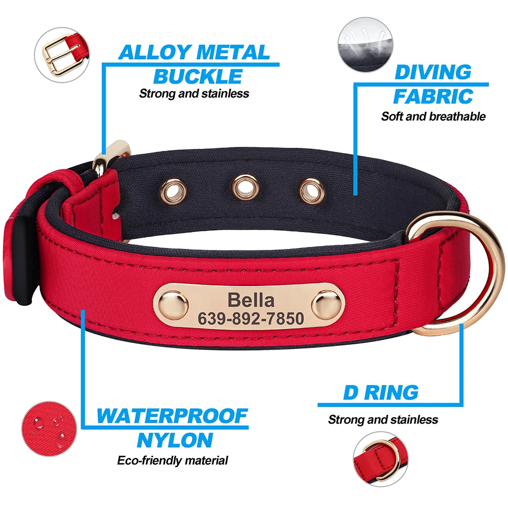 Custom Nylon Dog Collar – Waterproof Personalized Pet Collar with Engraved ID Nameplate for Small & Medium Dogs