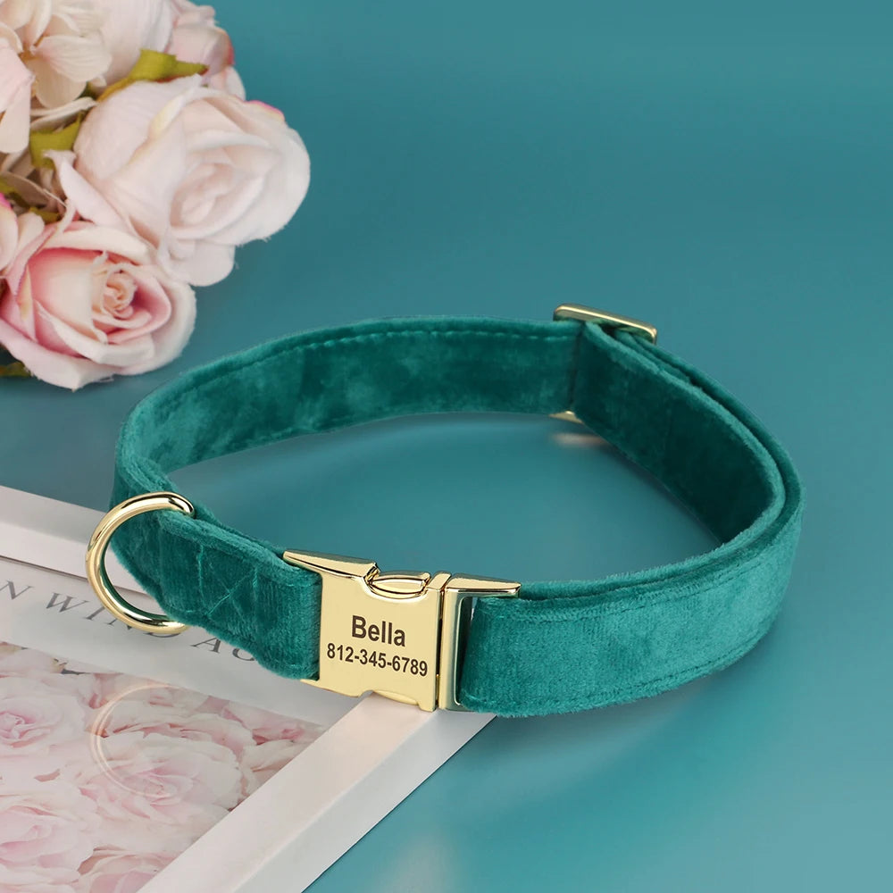 Custom Velvet Dog Collar – Personalized ID Tag – Adjustable for Small, Medium, and Large Dogs