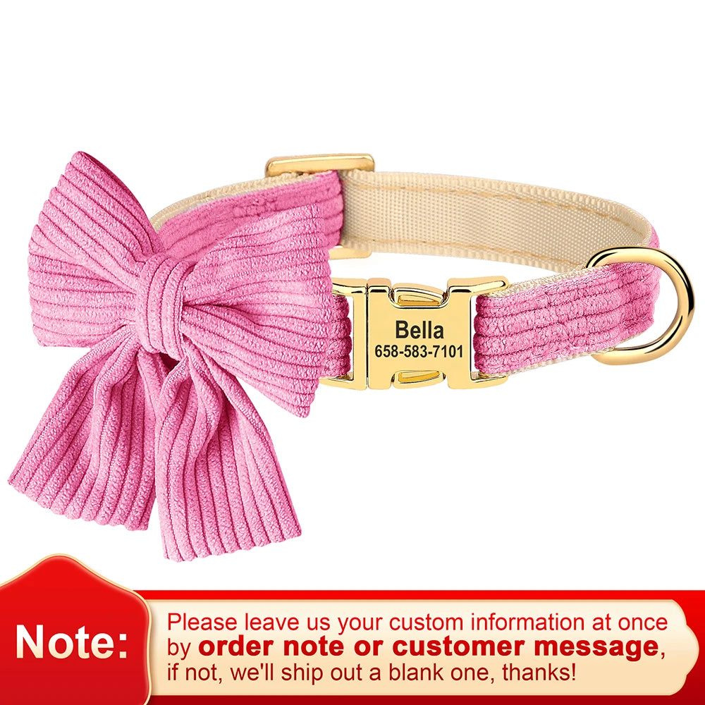 🎀 Personalized Dog Collar with Big Bowtie – Cute, Stylish & Custom Engraved