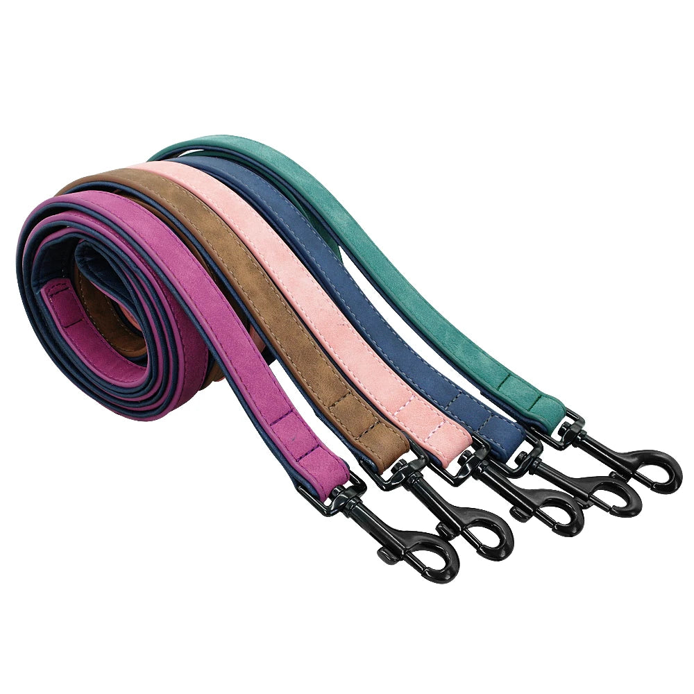Leather Dog Leash with Padded Handle – Durable Walking & Training Lead for Small Medium Large Dogs