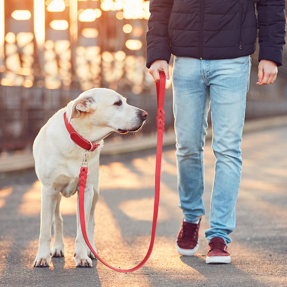 1.5m Real Leather Dog Leash – Strong Genuine Leather Pet Walking Lead Rope for Small, Medium & Large Dogs