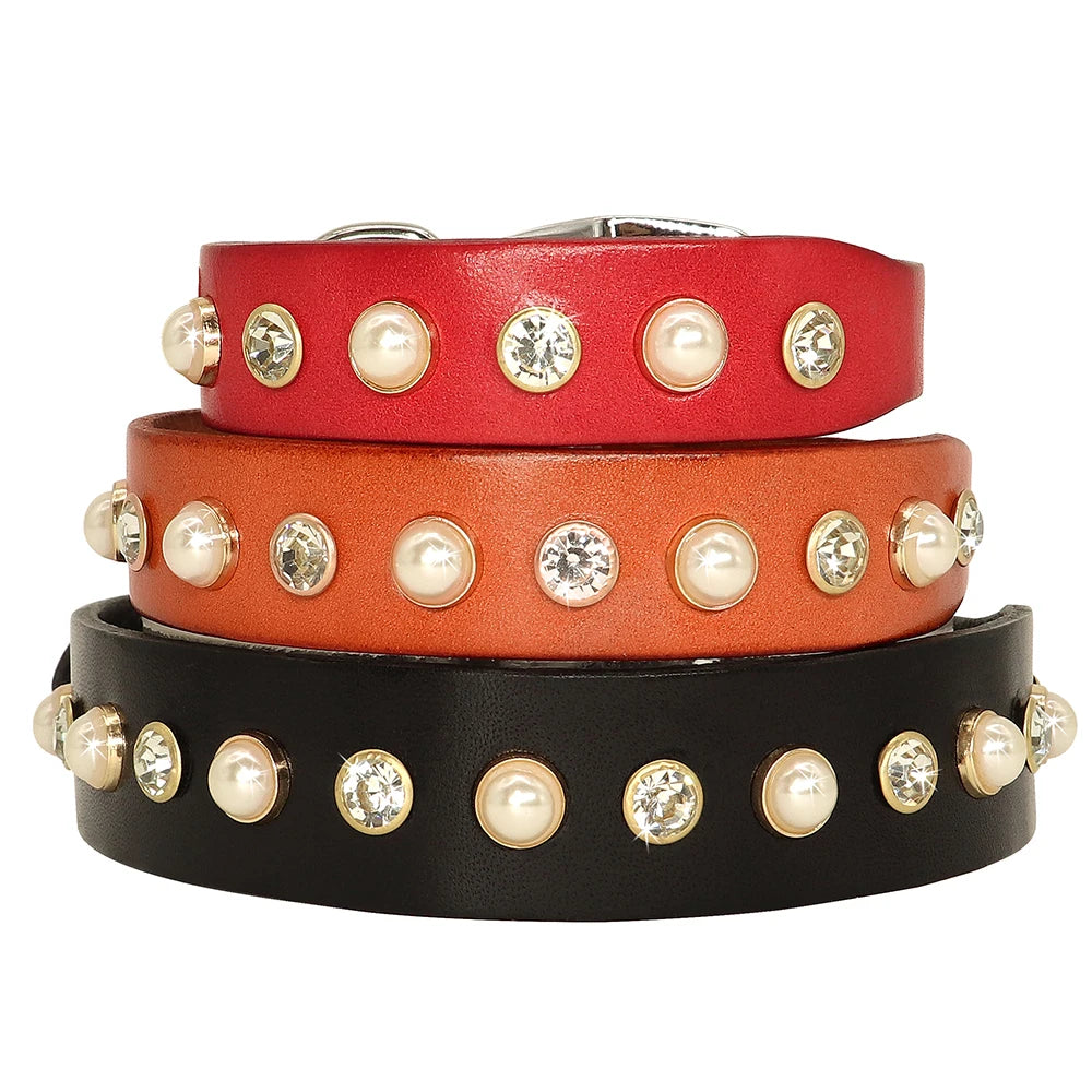 Genuine Leather Bling Collar & Leash Set – For Small & Medium Pets