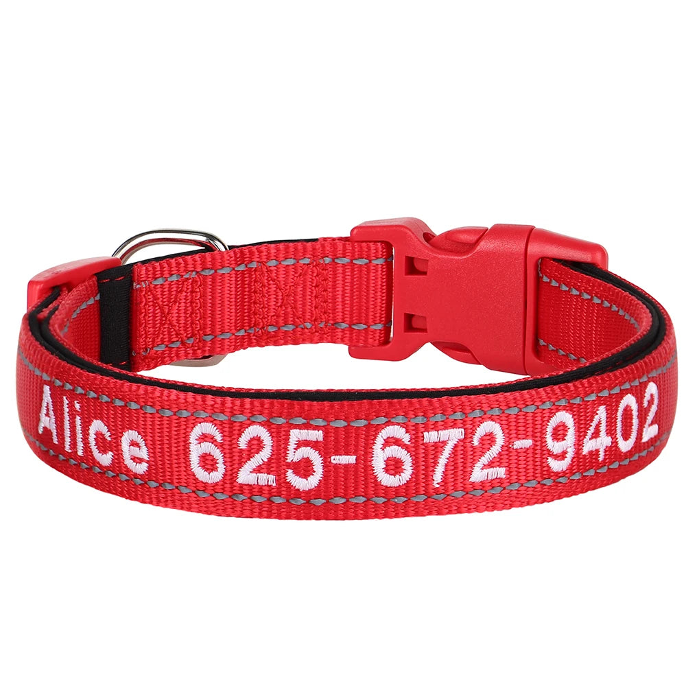 🦴 Custom Embroidered Reflective Dog Collar – Personalized Pet ID Name Nylon Collar for Small, Medium & Large Dogs