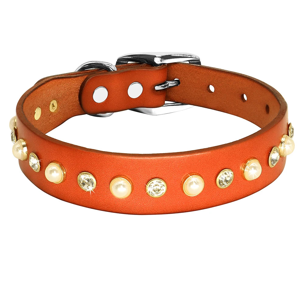 Genuine Leather Bling Collar & Leash Set – For Small & Medium Pets