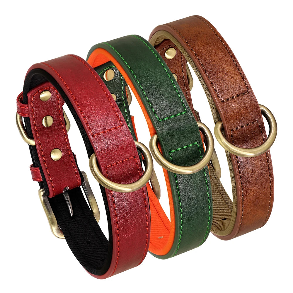 PU Leather Dog Collar – Soft Padded Adjustable Pet Collar for Small & Medium Dogs (Pitbull, French Bulldog) – S/M/L