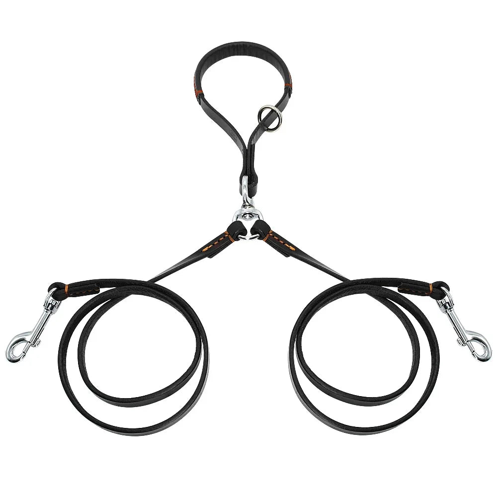 Double Dog Leash – Genuine Leather with 360° Swivel