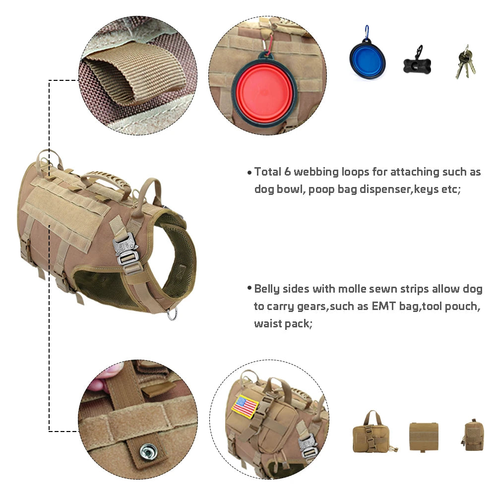 Tactical Dog Harness & Leash Set – Military MOLLE Vest for Large Dogs
