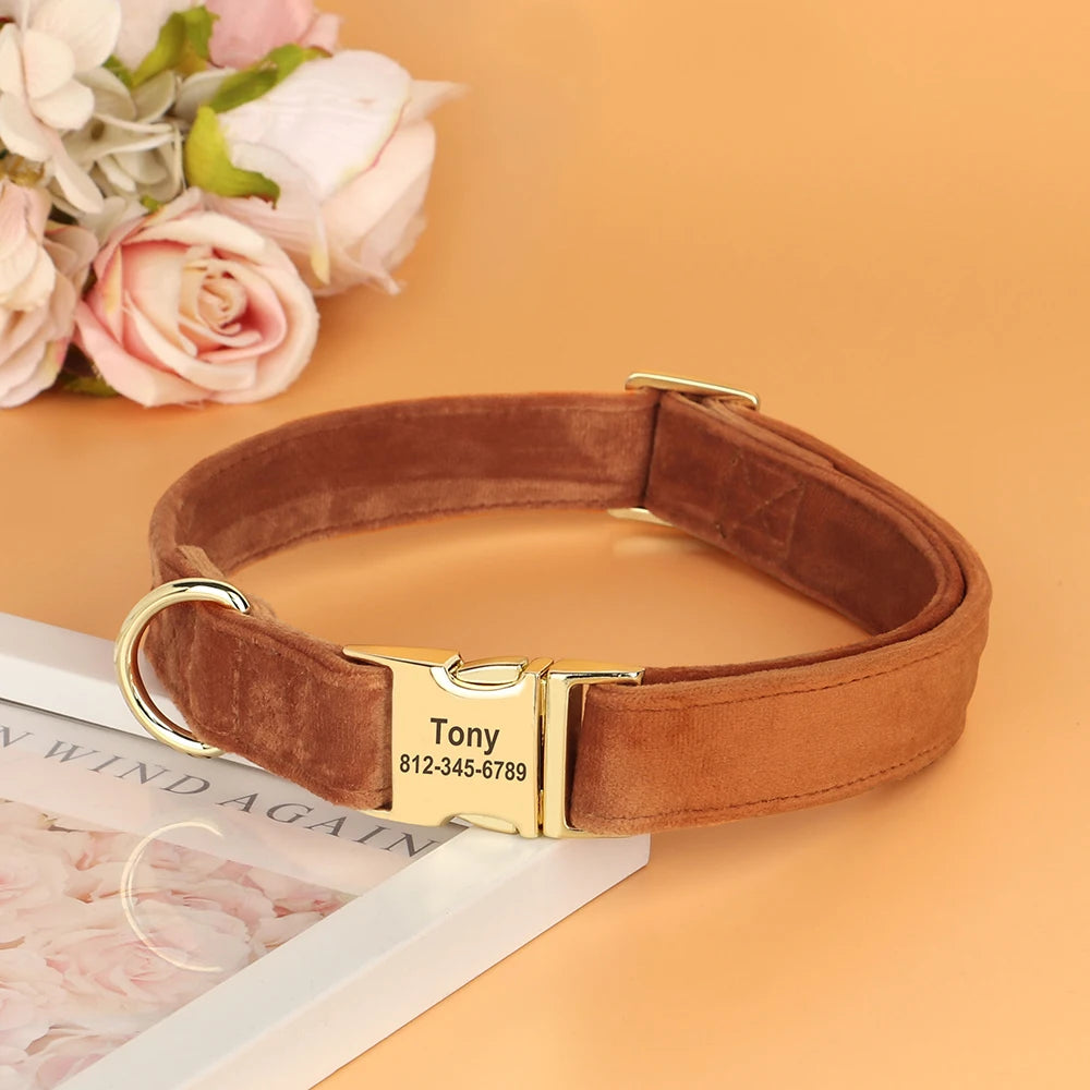 Custom Velvet Dog Collar – Personalized ID Tag – Adjustable for Small, Medium, and Large Dogs