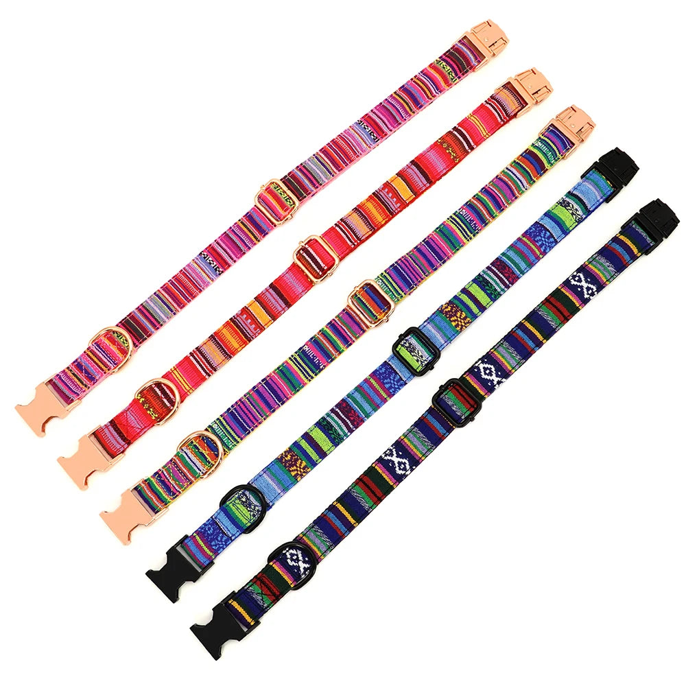 Personalized Nylon Dog Collar with Engraved Nameplate – Custom ID Tag for Small, Medium & Large Dogs