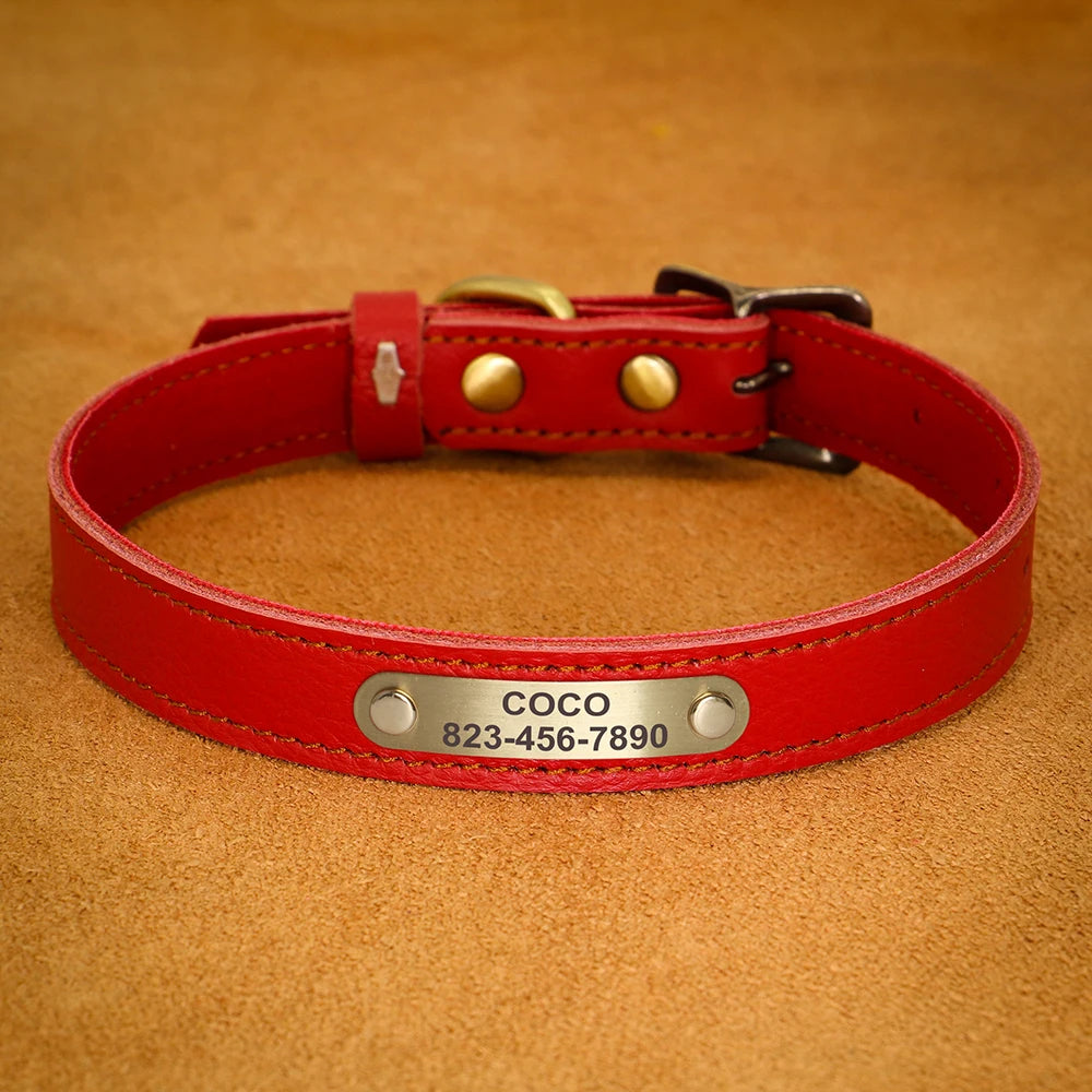 Personalized Genuine Leather Pet Puppy Collar For Small Dogs Cats