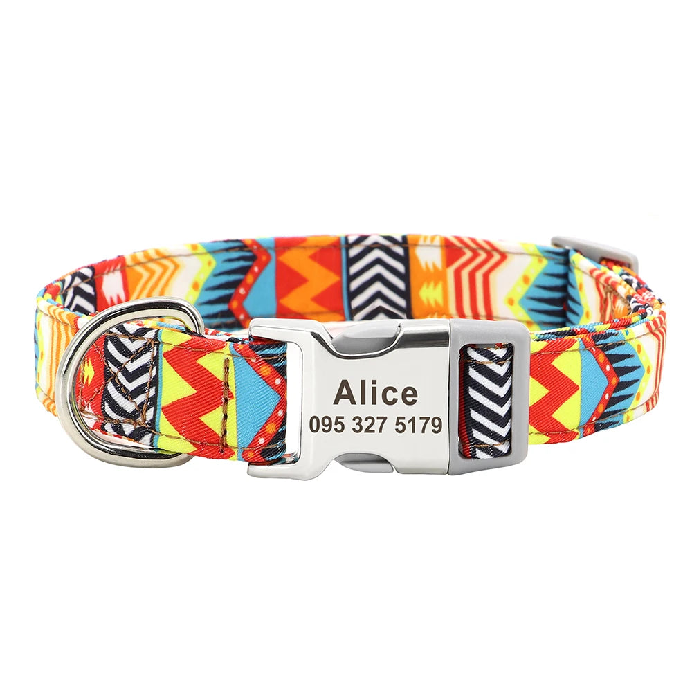 Personalized Nylon Dog Collar with Engraved Nameplate – Custom ID Tag for Small, Medium & Large Dogs