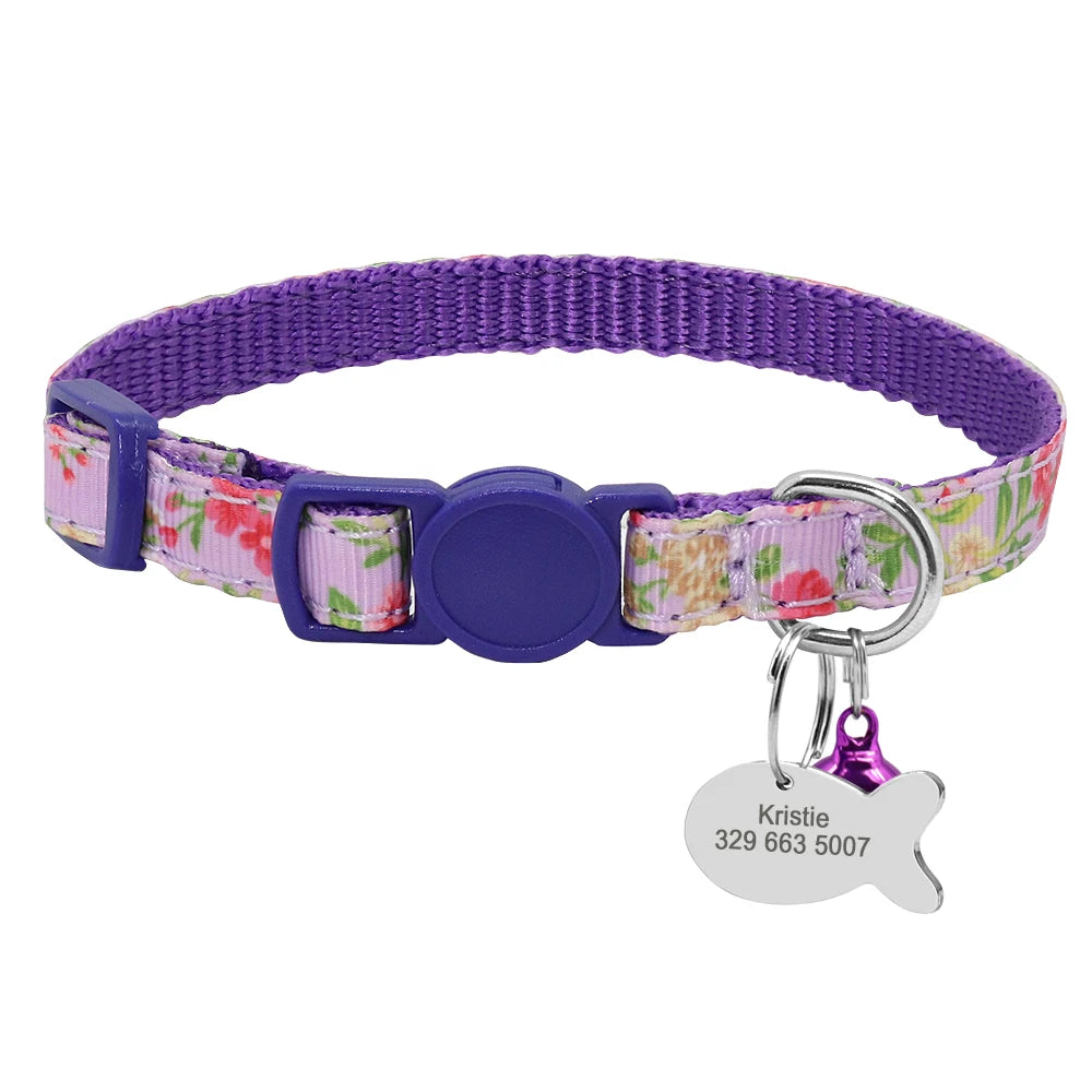 Personalized Cat Collar with Engraved Fish Tag – Adjustable Nylon Collar for Cats & Small Dogs